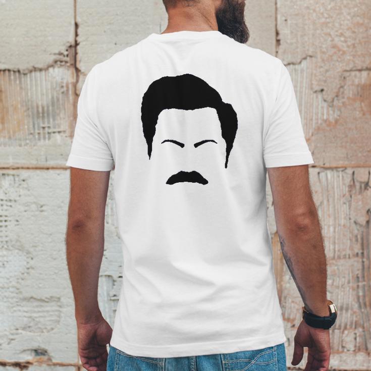 Parks And Rec Fans Ron Swanson Mustache Face Silhouette Mens Back Print T-shirt Funny Gifts