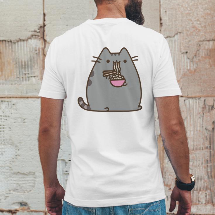 Pusheen The Cat Eating Noodles Mens Back Print T-shirt Funny Gifts