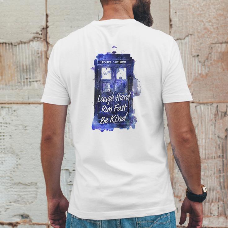 Ripple Junction Doctor Who Laugh Hard Run Fast Watercolor Tardis Junior Mens Back Print T-shirt Funny Gifts