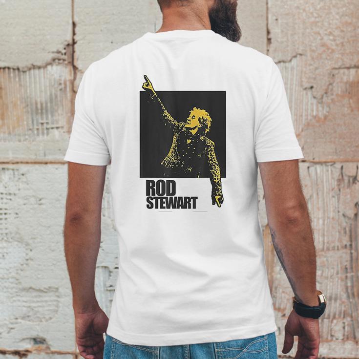 Rod Stewart Pointing Photo Mens Back Print T-shirt Funny Gifts