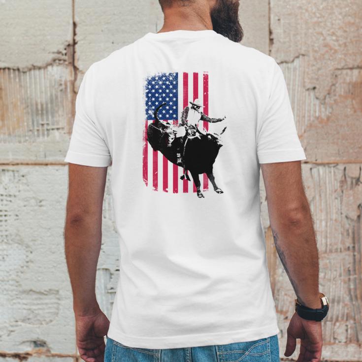 Rodeo Bull Rider Patriotic American Flag Mens Back Print T-shirt Funny Gifts