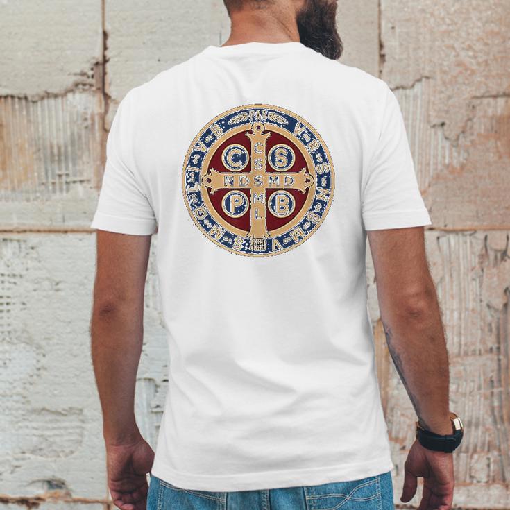 The Saint Benedict Medal Catholic Mens Back Print T-shirt Funny Gifts