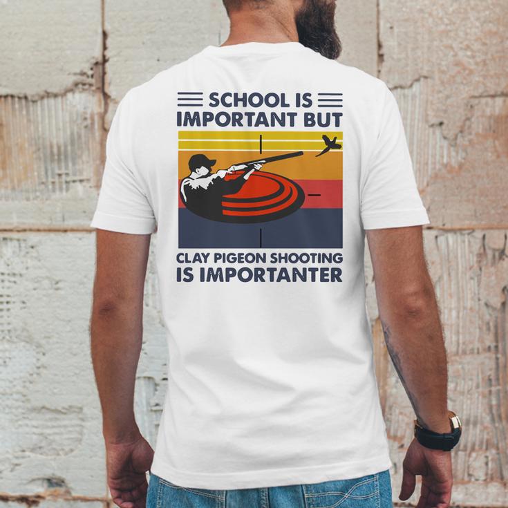 School Is Important But Clay Pigeon Shooting Is Importanter Vintage Shirt Mens Back Print T-shirt Funny Gifts