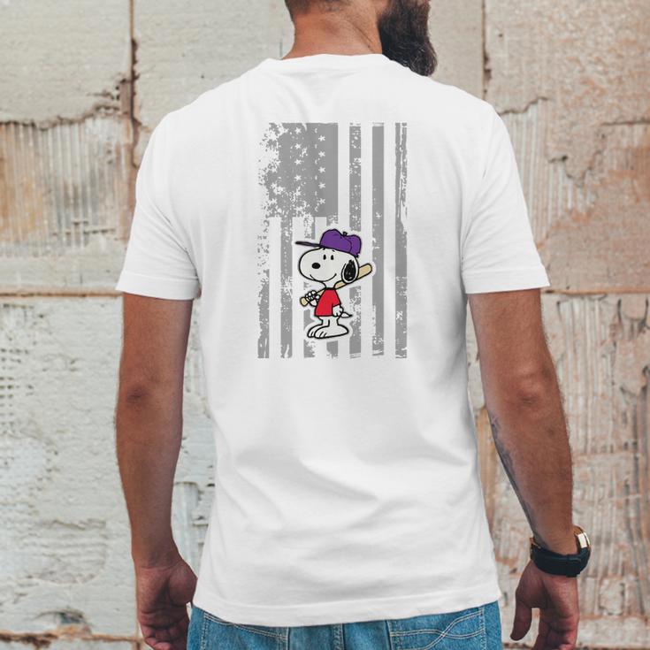 Snoopy Playing Baseball Snoopy Usa Flag T-Shirt Mens Back Print T-shirt Funny Gifts