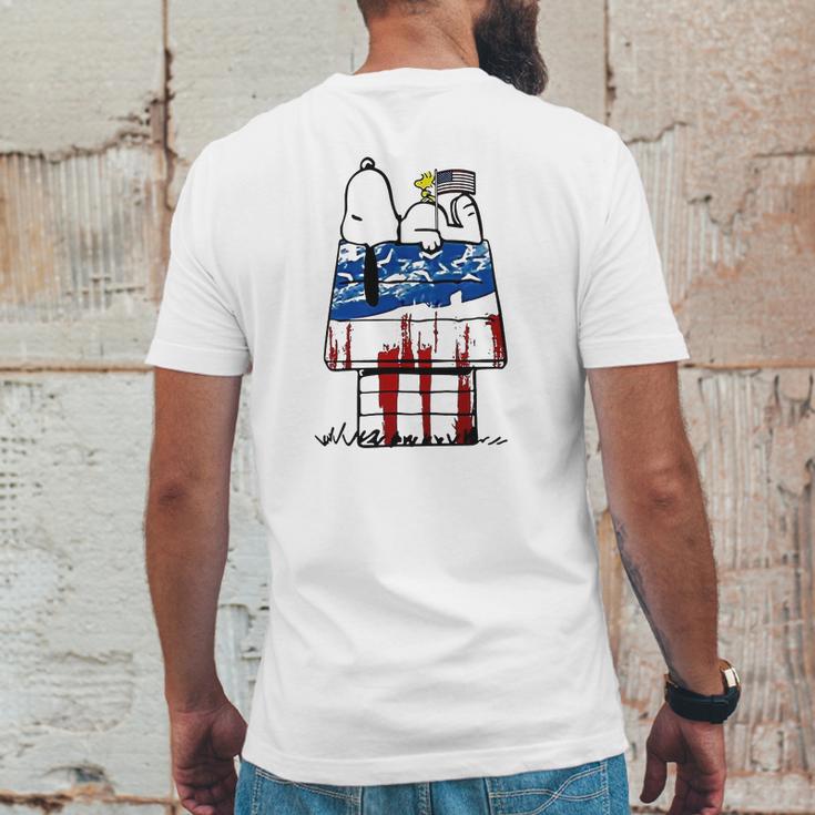 Snoopy Woodstock House American Flag 4Th Of July Independence Day Shirt Mens Back Print T-shirt Funny Gifts