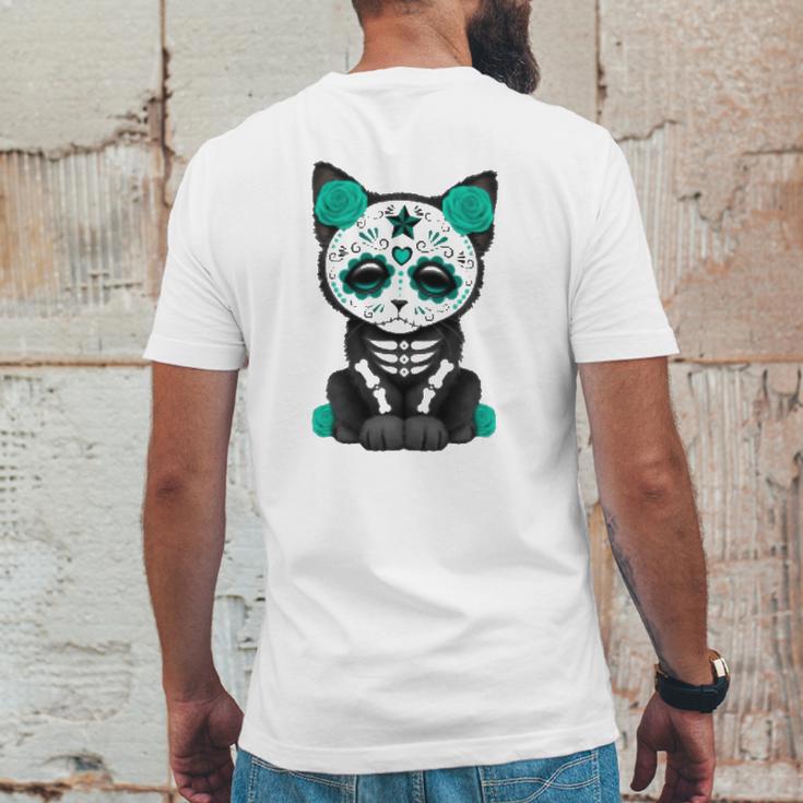 Sugar Skull Cat Day Of The Dead Cat Mens Back Print T-shirt Funny Gifts