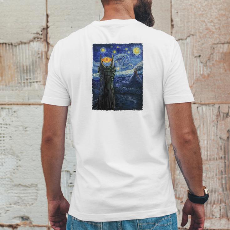 Vincent Van Gogh The Starry Night With Lord Of The Rings Middle Earth Sauron Tower Evil Eye Tshirt Mens Back Print T-shirt Funny Gifts