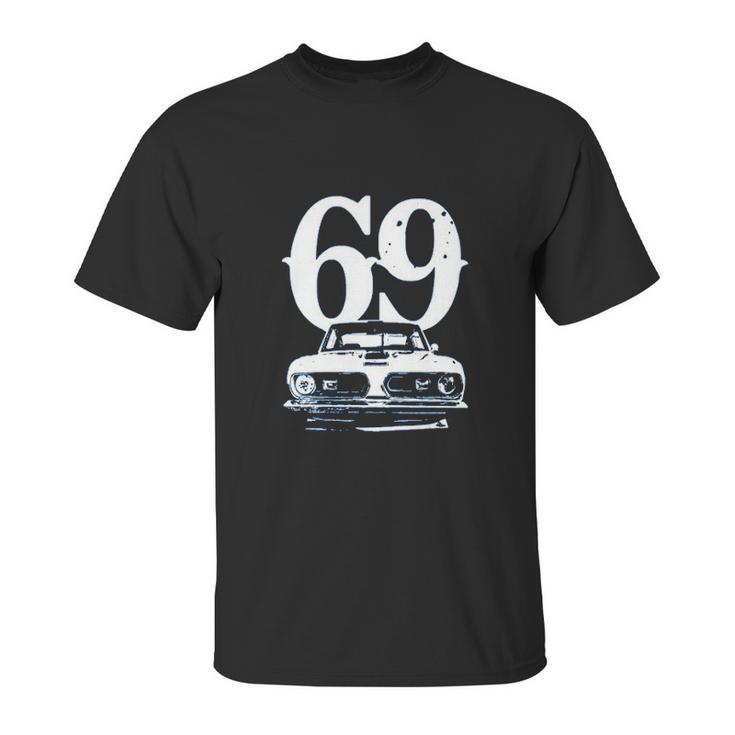 1969 Barracuda Grill View With Year Faded Look Charcoal Grey Unisex T-Shirt