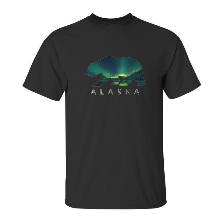 Alaskan Bear With Aurora Borealis Icy Mountain Tee Unisex T-Shirt