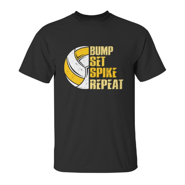 Bump Set Spike Repeat Volleyball Funny Graphic Design Printed Casual Daily Basic Unisex T-Shirt