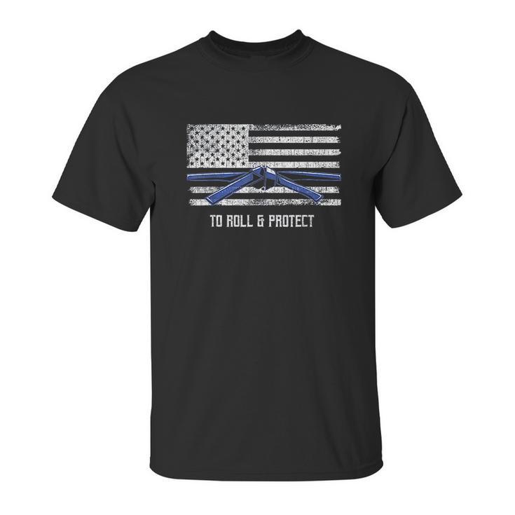 Distressed Police Thin Blue Line Jiu Jitsu Unisex T-Shirt