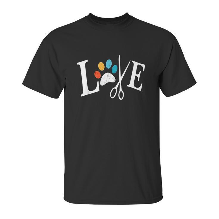 Dog Grooming Love Dogs Pet Daycare Groomer Vintage Paw Print Unisex T-Shirt