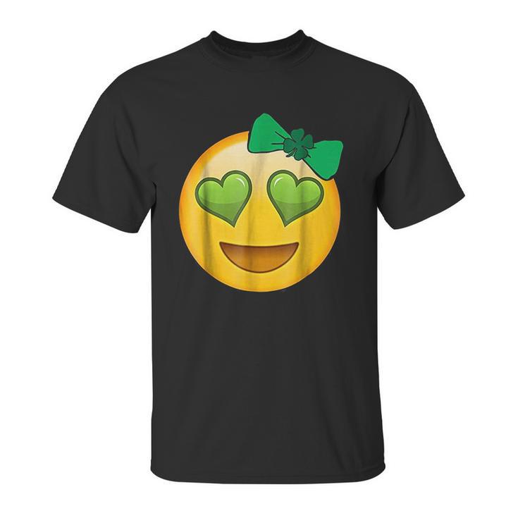 Emoji Saint Patricks Day Girls Green Heart Eyes Bow Unisex T-Shirt