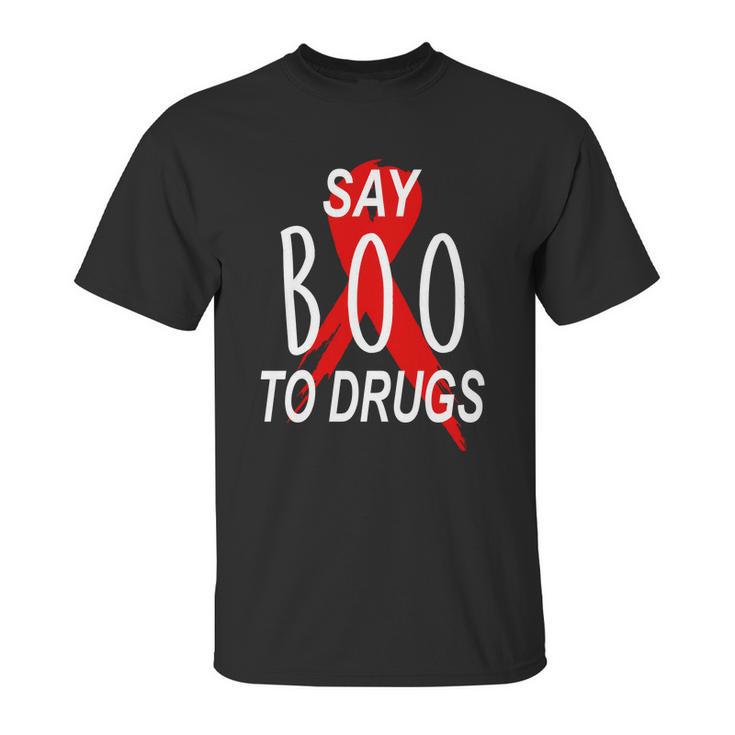 Funny Halloween Say Boo To Drugs Awareness Red Ribbon Unisex T-Shirt