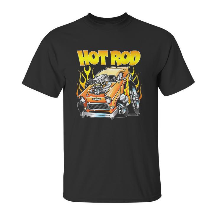 Hot Rod 55 Gasser Blown Jacked Up Flames Car Unisex T-Shirt