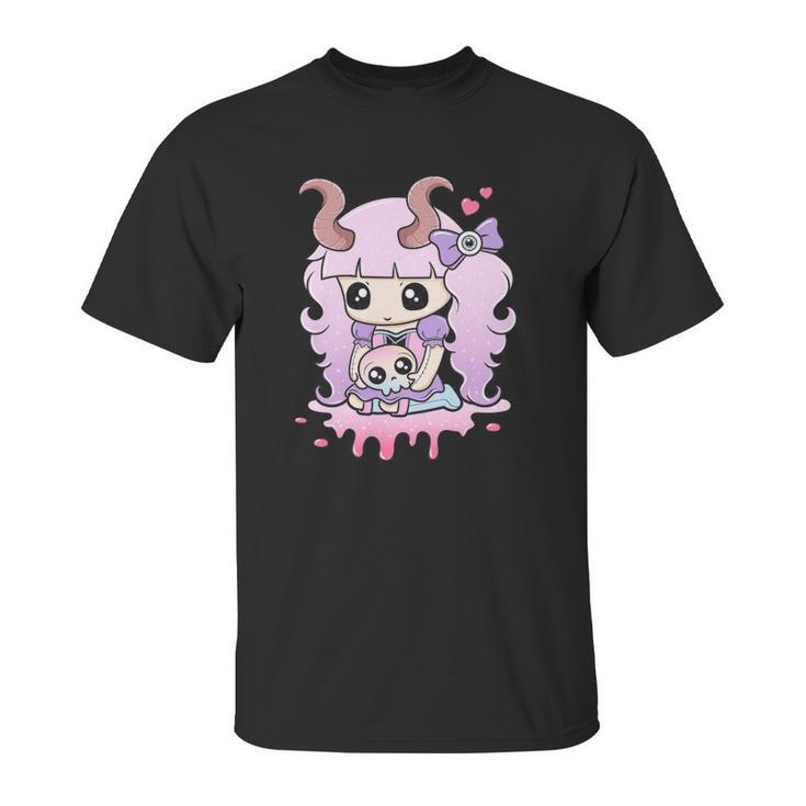 Kawaii Pastel Goth Cute Creepy Girl Anime Skull Unisex T-Shirt