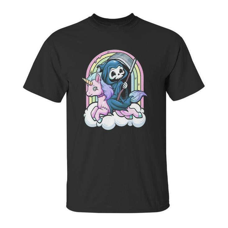 Kawaii Pastel Goth Cute Creepy Unicorn Grim Reaper Unisex T-Shirt