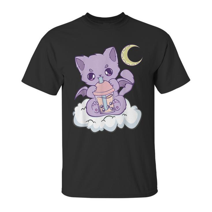 Kawaii Pastel Goth Cute Creepy Witchy Cat Boba Anime Kitten Unisex T-Shirt