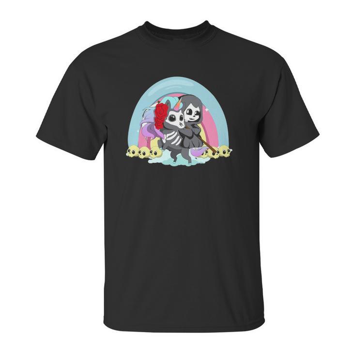 Kawaii Pastel Goth Unicorn And Grim Reaper Creepy Unicorn Unisex T-Shirt