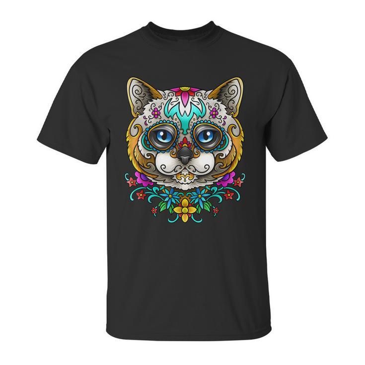 Kitty Cat Sugar Skull  Day Of The Dead Dia De Muertos Unisex T-Shirt