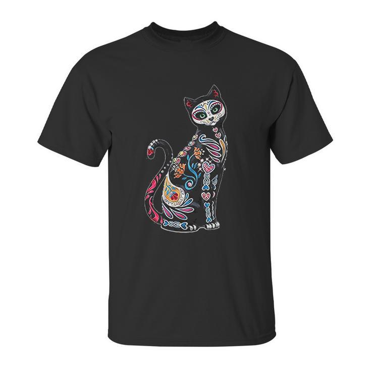 Mosaic Skull Day Of The Dead Cat Art Gift Unisex T-Shirt