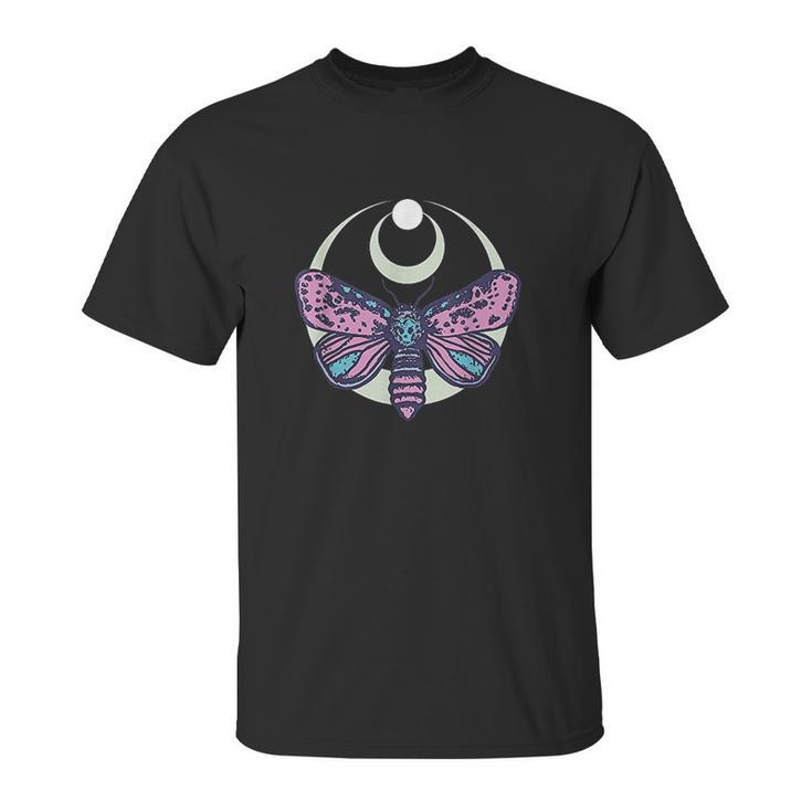 Moth And Crescent Moon Witchy Pastel Goth Unisex T-Shirt