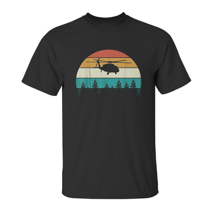 Retro Black Hawk Helicopter Pilot Vintage Sunset Unisex T-Shirt