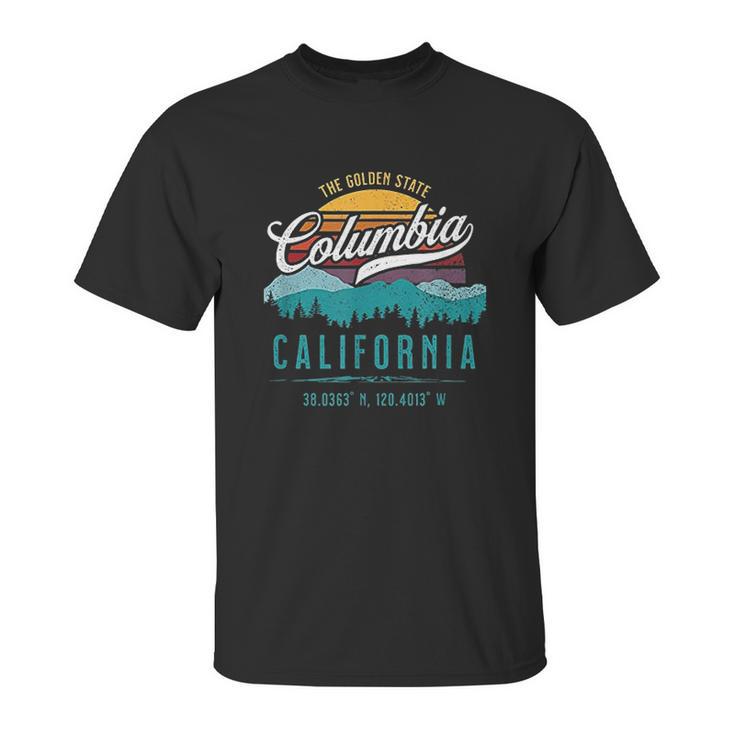 Retro Columbia California Mountains Sun Grunge Art Souvenir Unisex T-Shirt