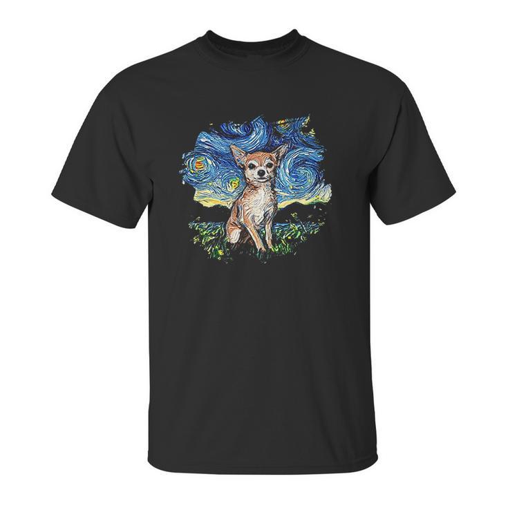 Tan Chihuahua Starry Night Impressionist Dog Art Unisex T-Shirt