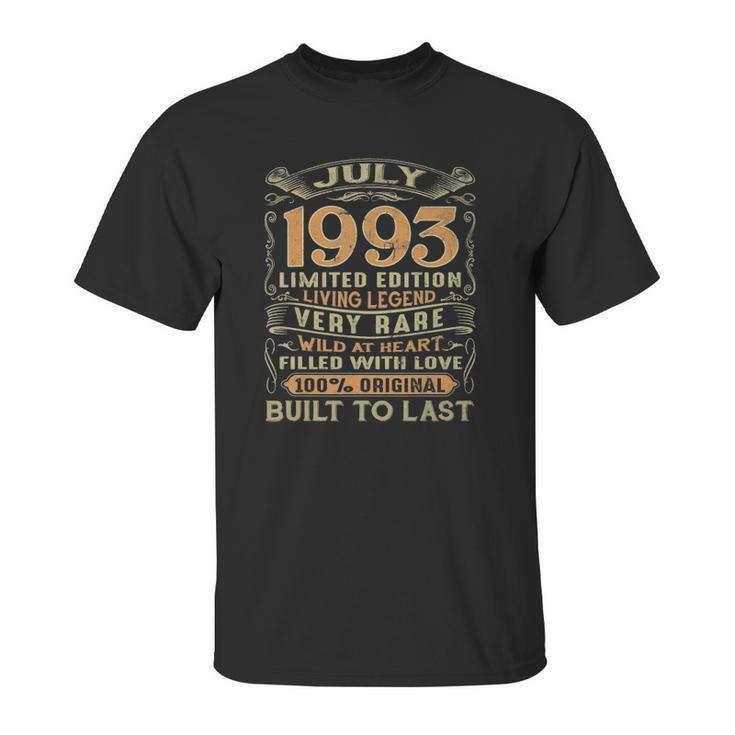 Vintage 27 Years Old July 1993 27Th Birthday Gift Ideas Unisex T-Shirt