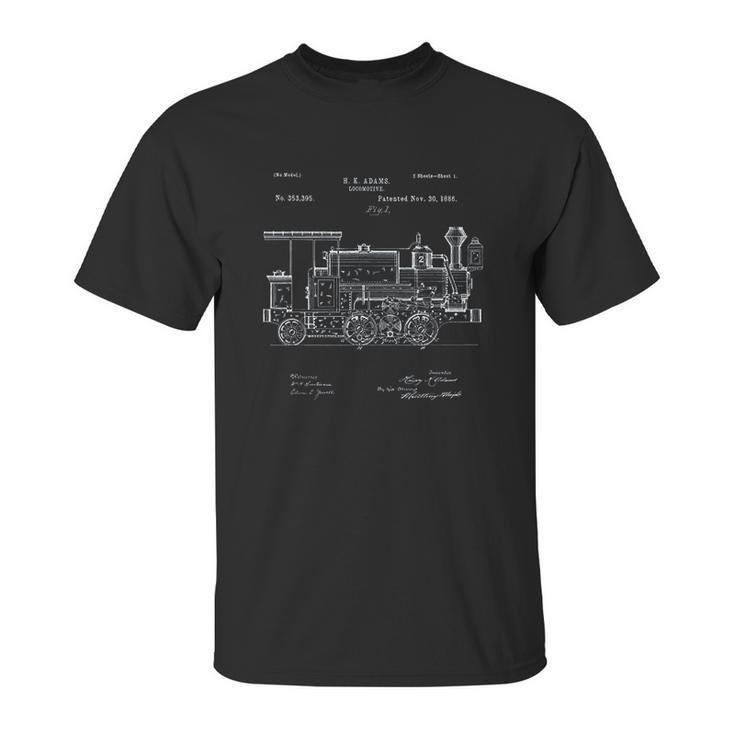 Vintage Patent Print 1886 Locomotive Steam Train Gift Unisex T-Shirt