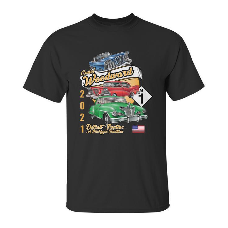 Woodward Ave M1 2021 Three Cars Unisex T-Shirt