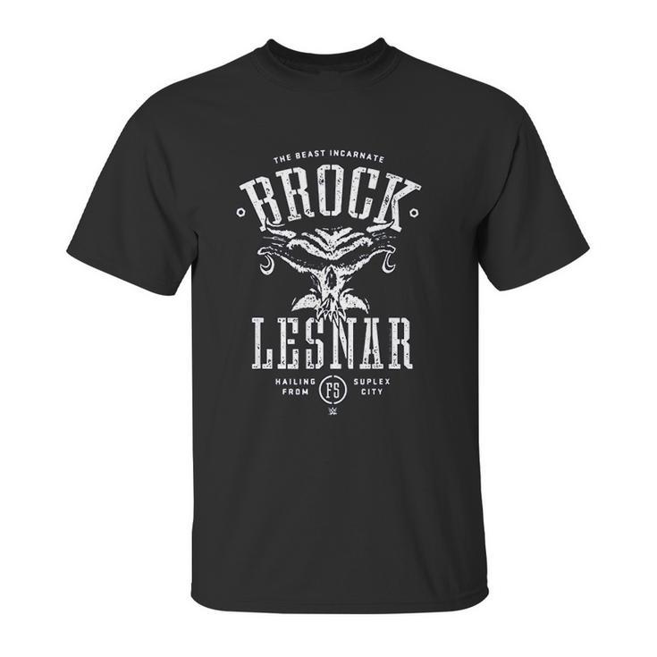 Wwe Brock Lesnar Stencil Type With Skull Unisex T-Shirt