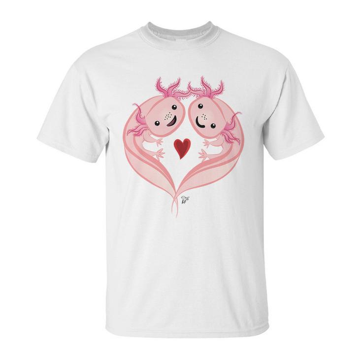 Axolotl Amphibian Love With Heart Valentine Unisex T-Shirt