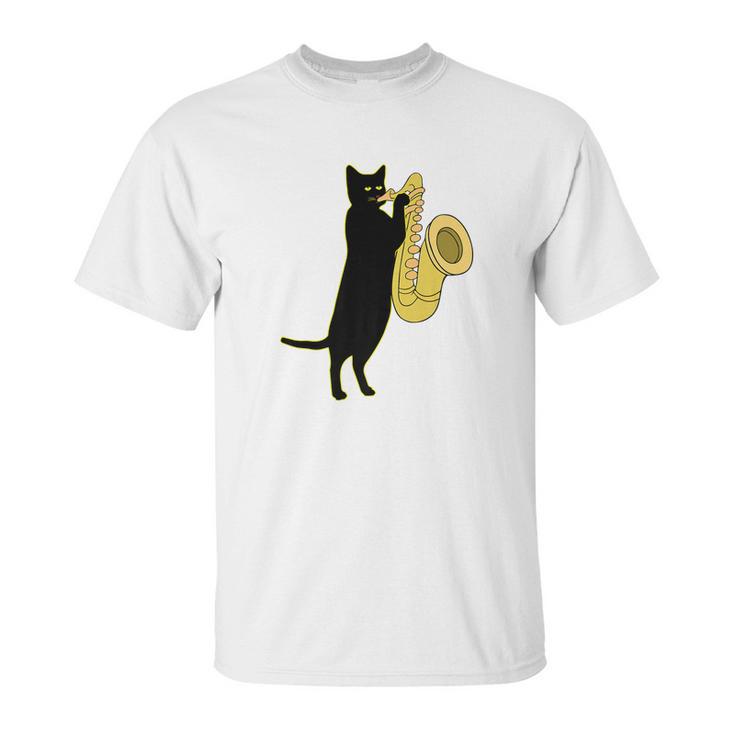 Cat Playing Saxophone Shirt Cool Wind Instrument Sax Gift Unisex T-Shirt