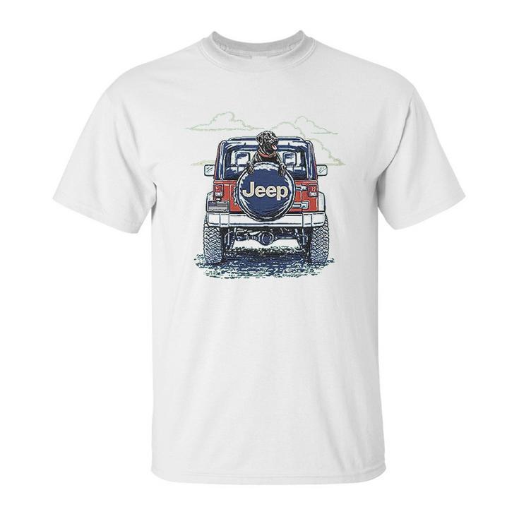 Jeep Copilot Blue Art With Dog Unisex T-Shirt