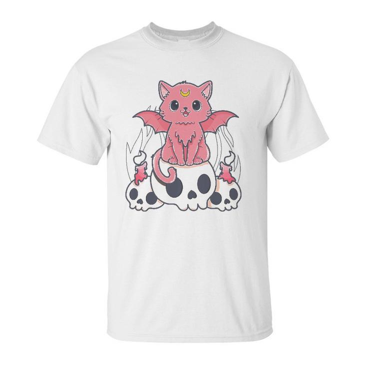 Kawaii Pastel Goth Cute Creepy Demon Cat And Skull Anime Art Unisex T-Shirt