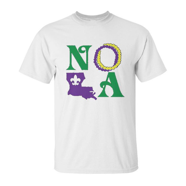 Nola New Orleans Louisiana Mardi Gras Beads Fleur De Lis Lily Unisex T-Shirt