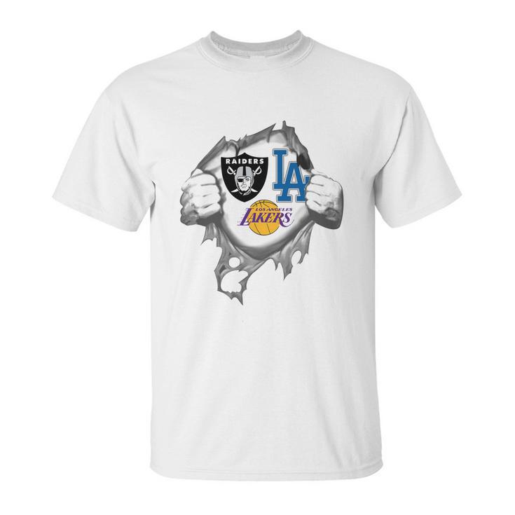 Oakland Raiders Los Angeles Lakers And Los Angeles Dodgers Heartbeat Shirt Tshirt T Shirt Tee Unisex T-Shirt