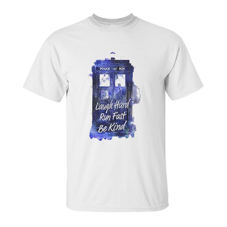 Ripple Junction Doctor Who Laugh Hard Run Fast Watercolor Tardis Junior Unisex T-Shirt