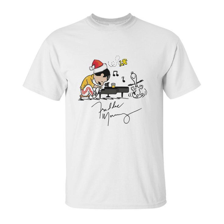 Santa Freddie Mercury Snoopy Peanuts Playing Piano Shirt Unisex T-Shirt