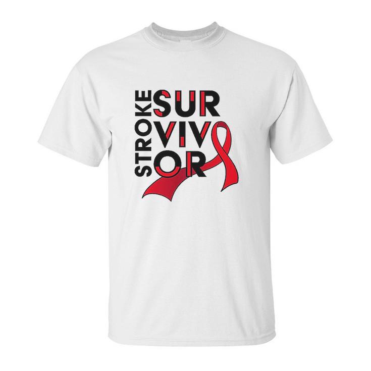 Stroke Survivor Red Ribbon Awareness Unisex T-Shirt