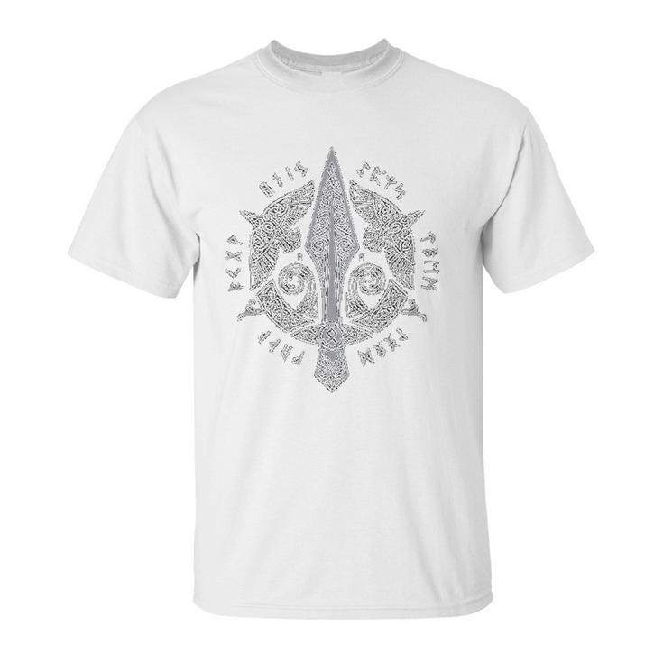 Viking Spear Odin Raven Knot Scandinavian Runes Unisex T-Shirt