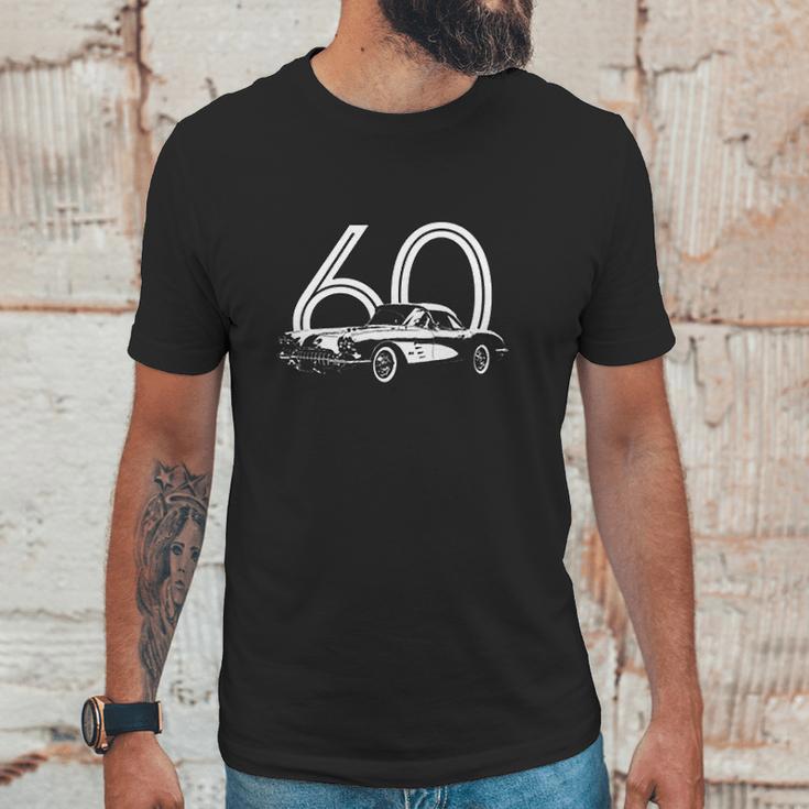 1960 Corvette Three Quarter Side View With Year Dark Color Unisex T-Shirt Gifts for Him