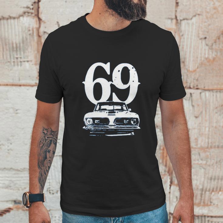 1969 Barracuda Grill View With Year Faded Look Charcoal Grey Unisex T-Shirt Gifts for Him