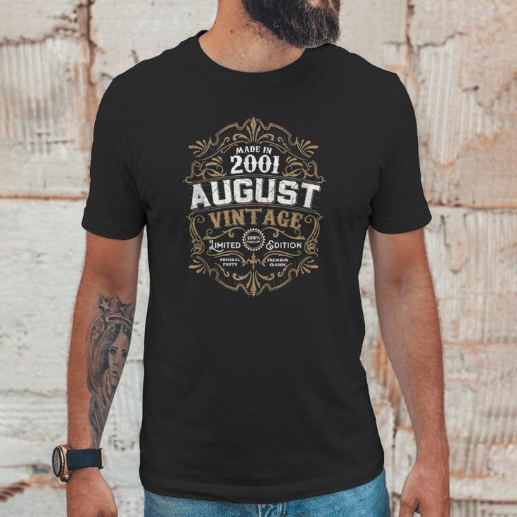 20Th Birthday 20 Years Old August 2001 Made Born Vintage Unisex T-Shirt Gifts for Him