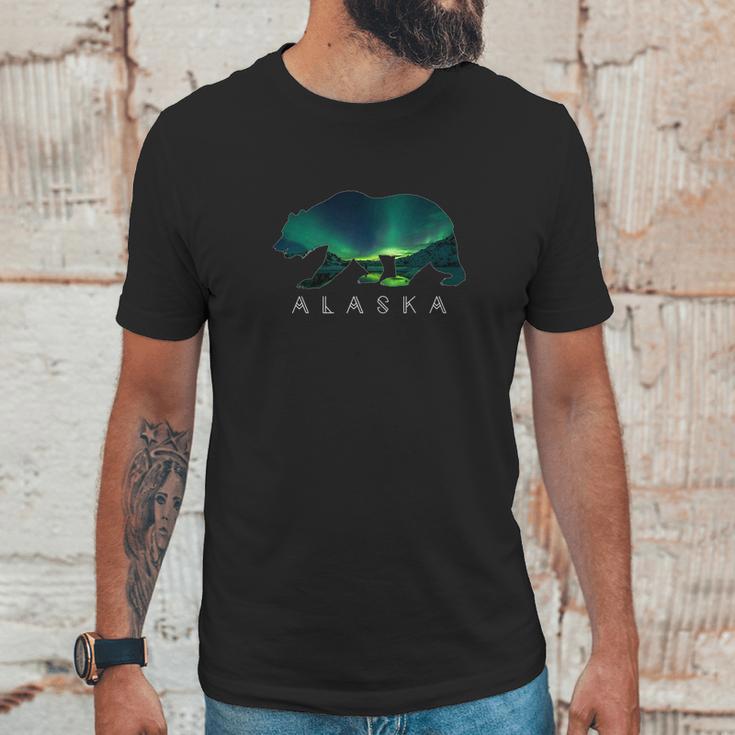 Alaskan Bear With Aurora Borealis Icy Mountain Tee Unisex T-Shirt Gifts for Him