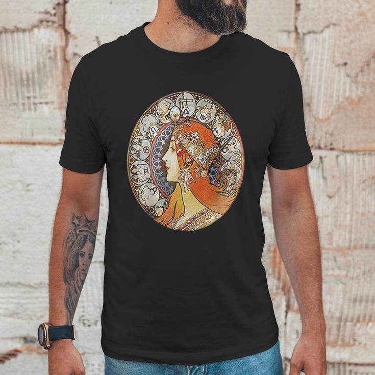 Art Nouveau Zodiac Signs Gypsy Fortune Teller Alphonse Mucha Unisex T-Shirt Gifts for Him