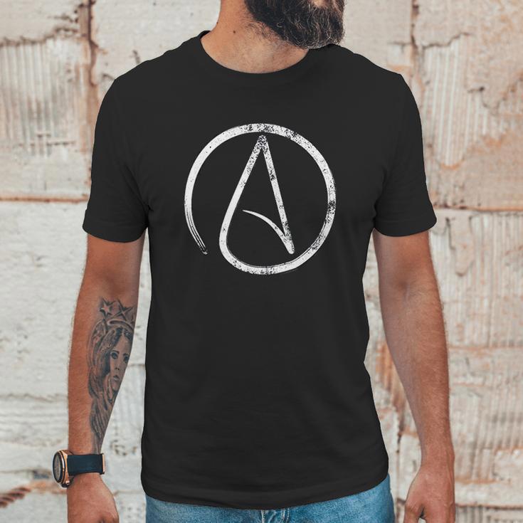 Atheism Symbol Distressed Atheist Unisex T-Shirt Gifts for Him