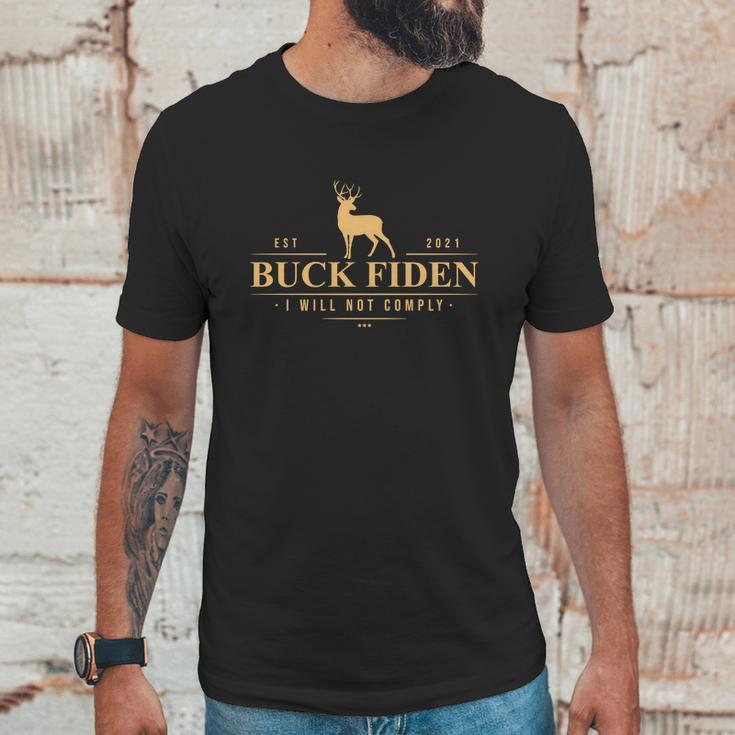 Buck Fiden I Will Not Comply Deer Graphic Design Printed Casual Daily Basic Unisex T-Shirt Gifts for Him